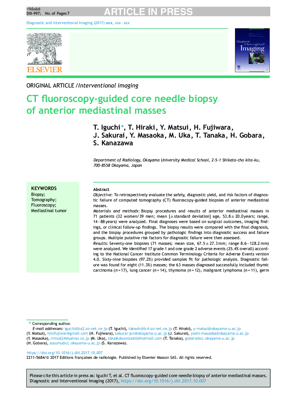 CT fluoroscopy-guided core needle biopsy of anterior mediastinal masses