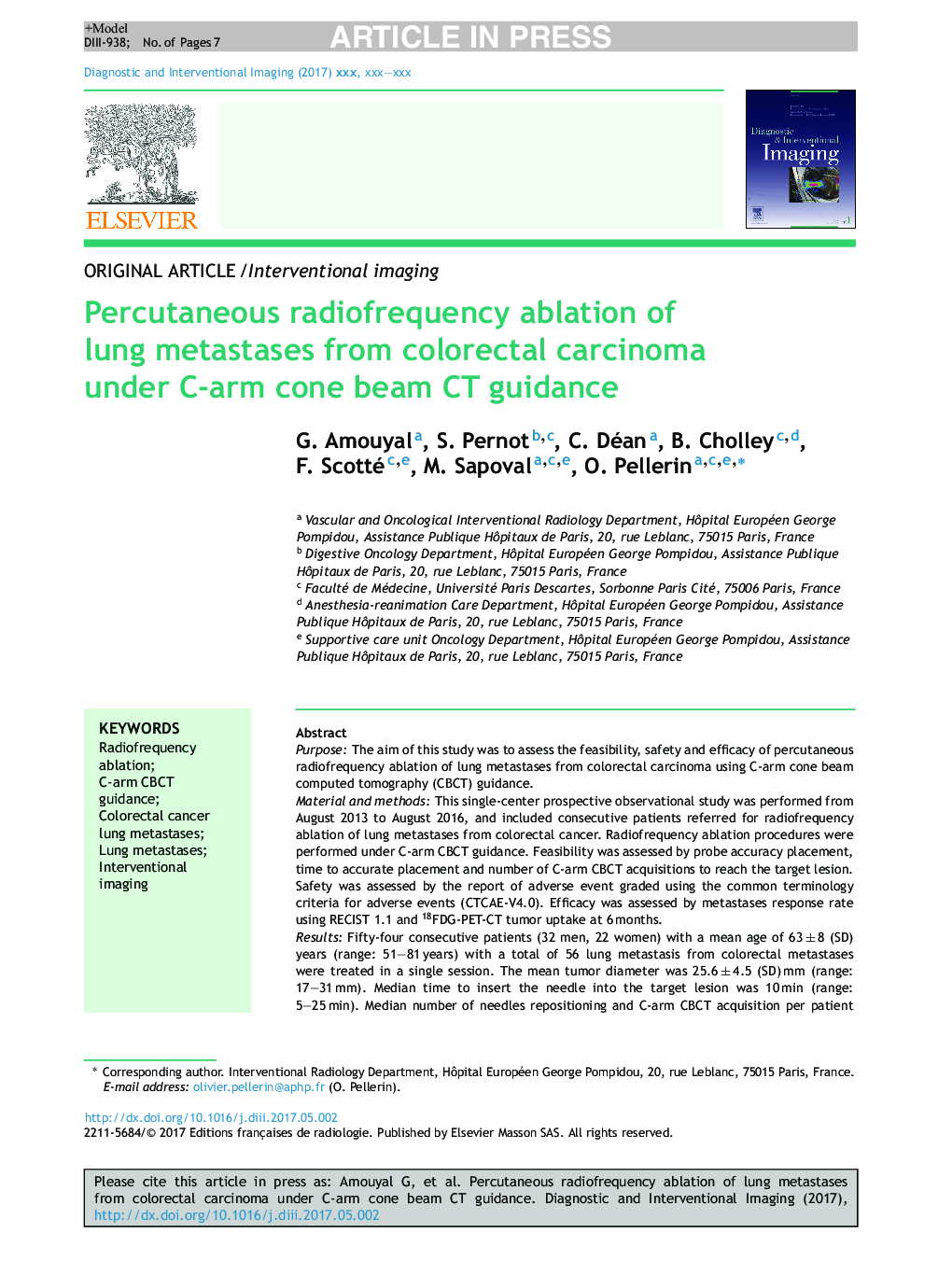 Percutaneous radiofrequency ablation of lung metastases from colorectal carcinoma under C-arm cone beam CT guidance