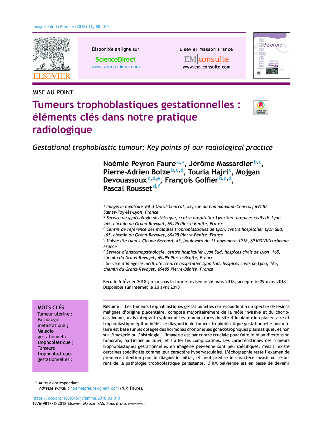 Tumeurs trophoblastiques gestationnellesÂ : éléments clés dans notre pratique radiologique