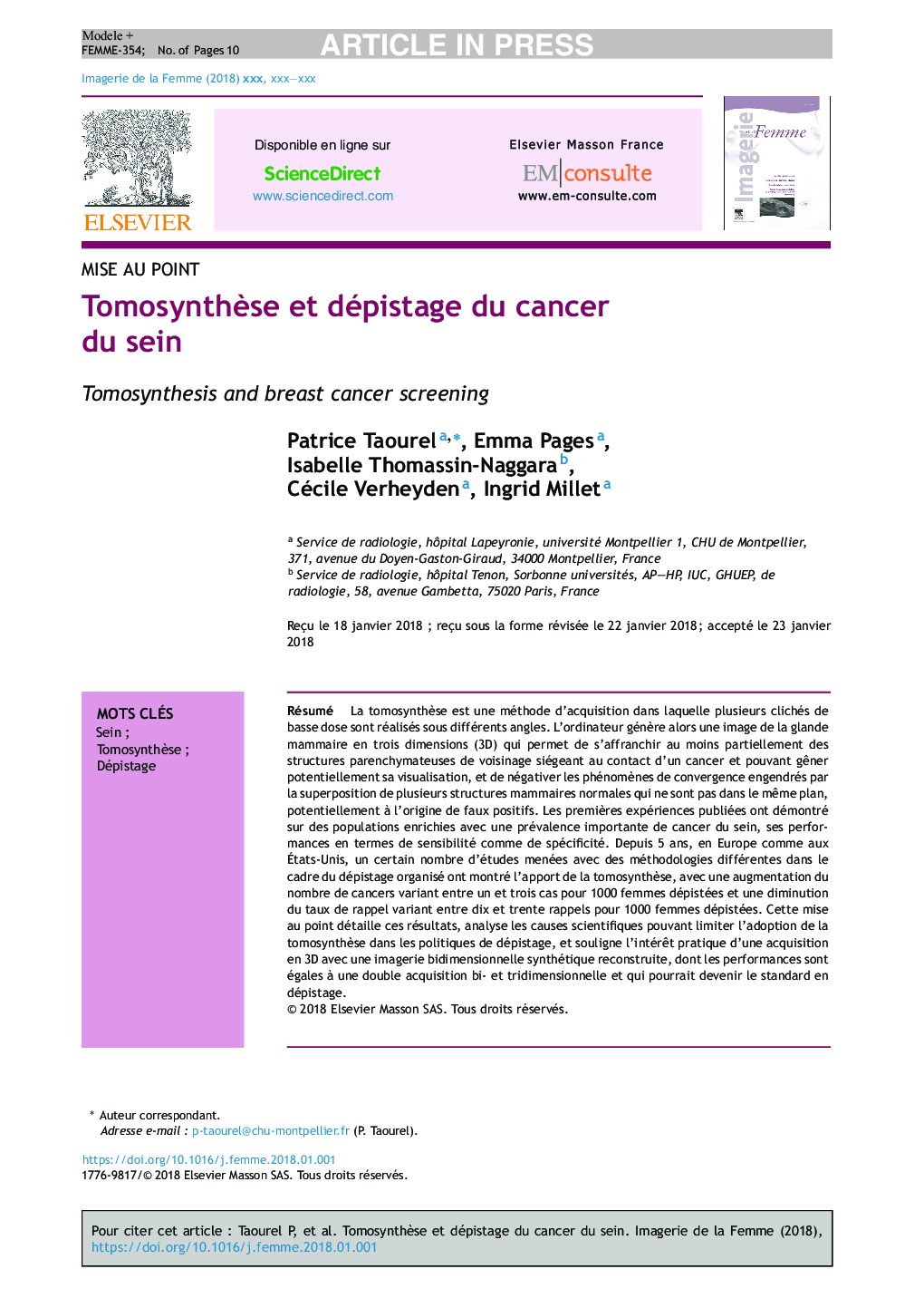 TomosynthÃ¨se et dépistage du cancer du sein