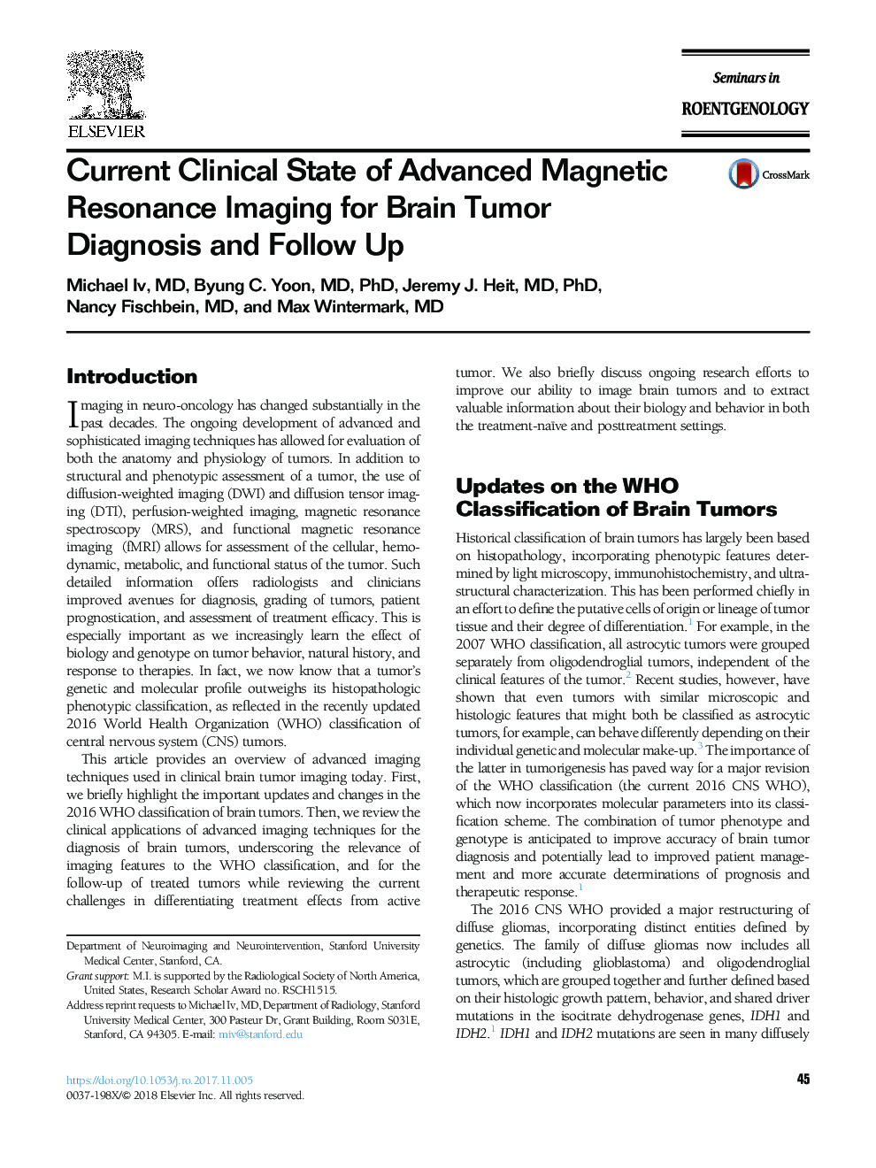 Current Clinical State of Advanced Magnetic Resonance Imaging for Brain Tumor Diagnosis and Follow Up
