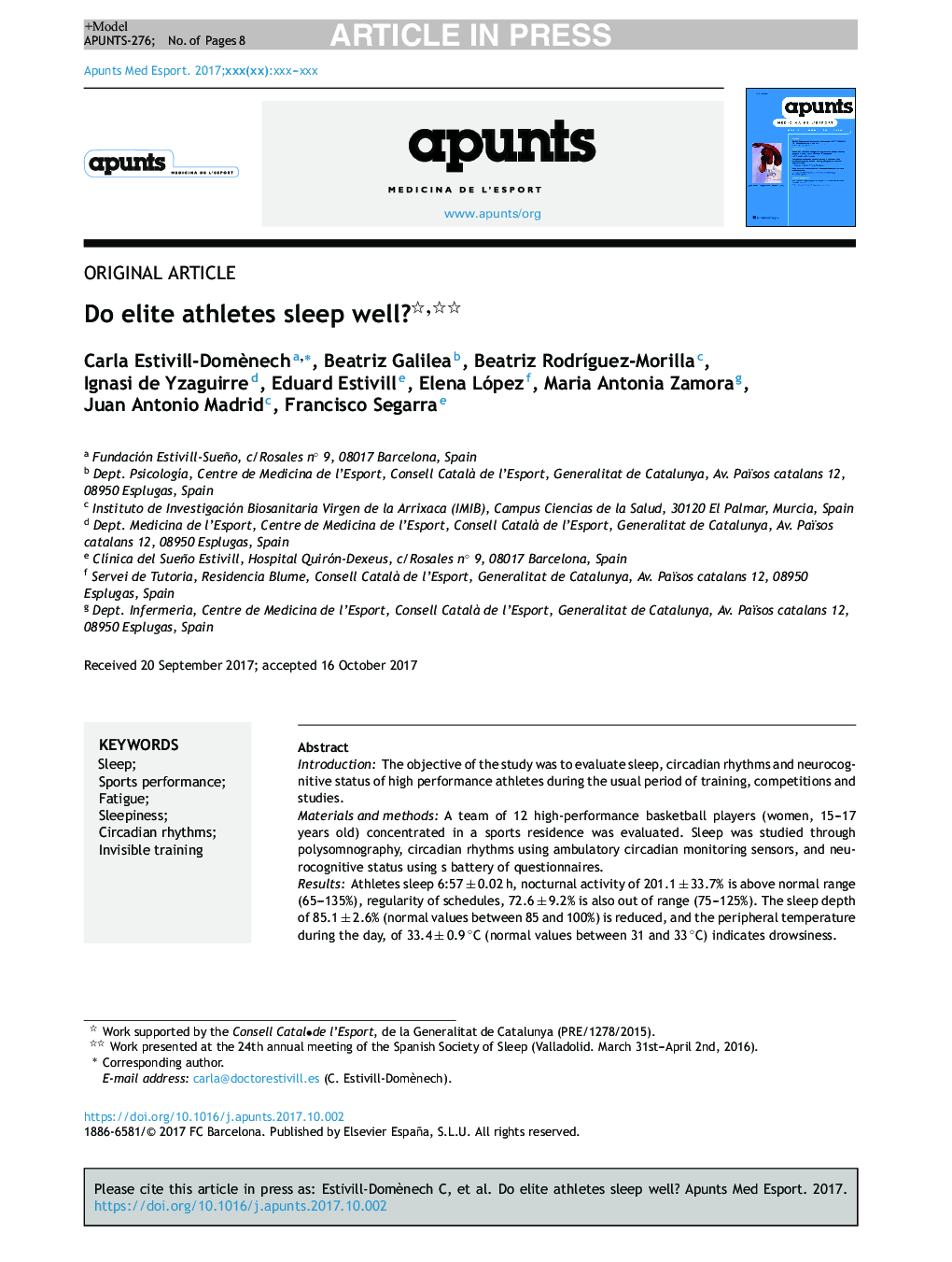 Do elite athletes sleep well?