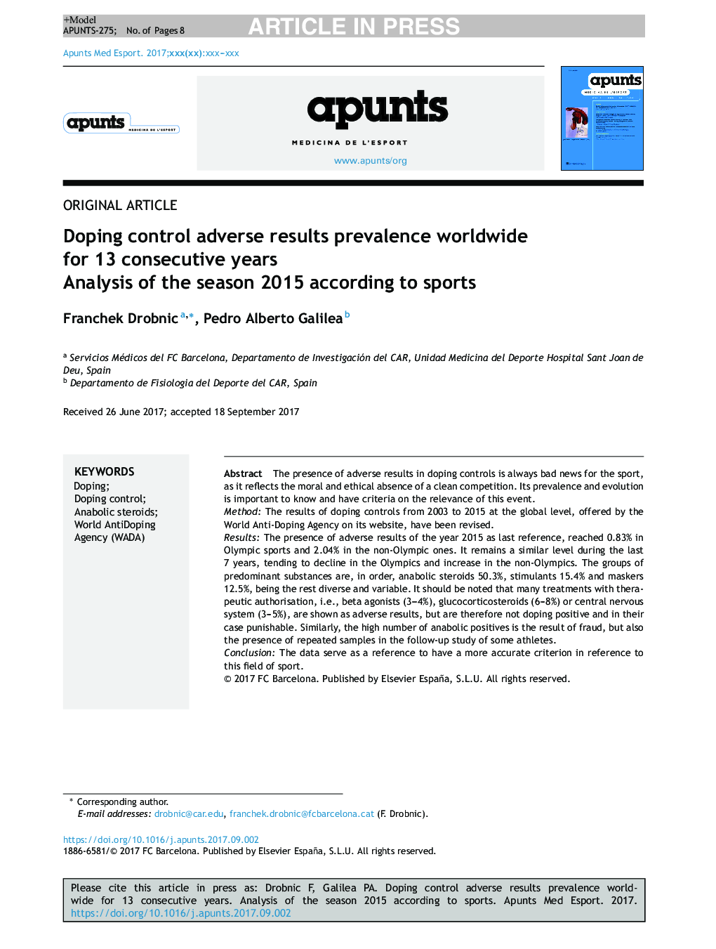 Doping control adverse results prevalence worldwide for 13 consecutive years