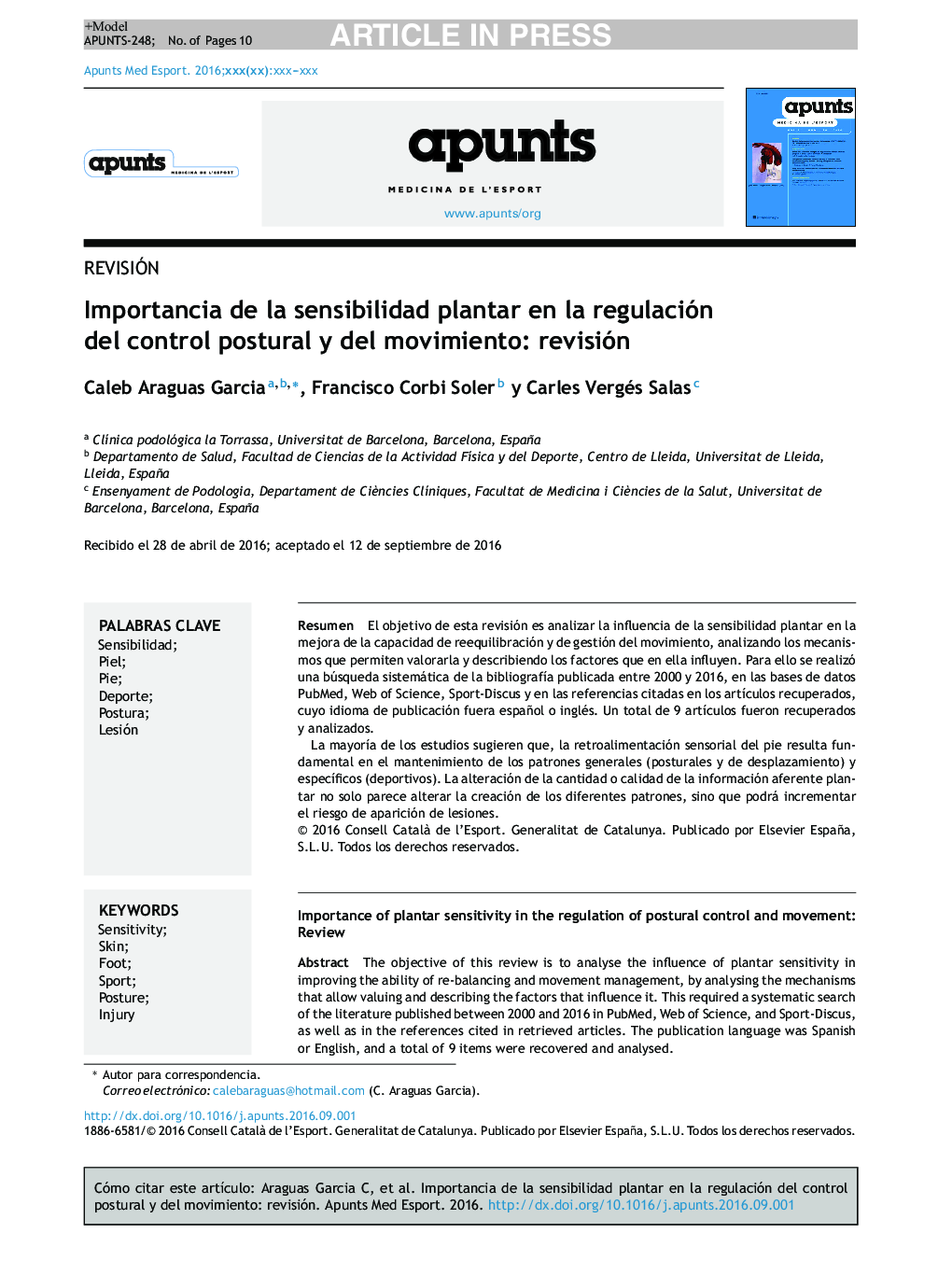 Importancia de la sensibilidad plantar en la regulación del control postural y del movimiento: revisión