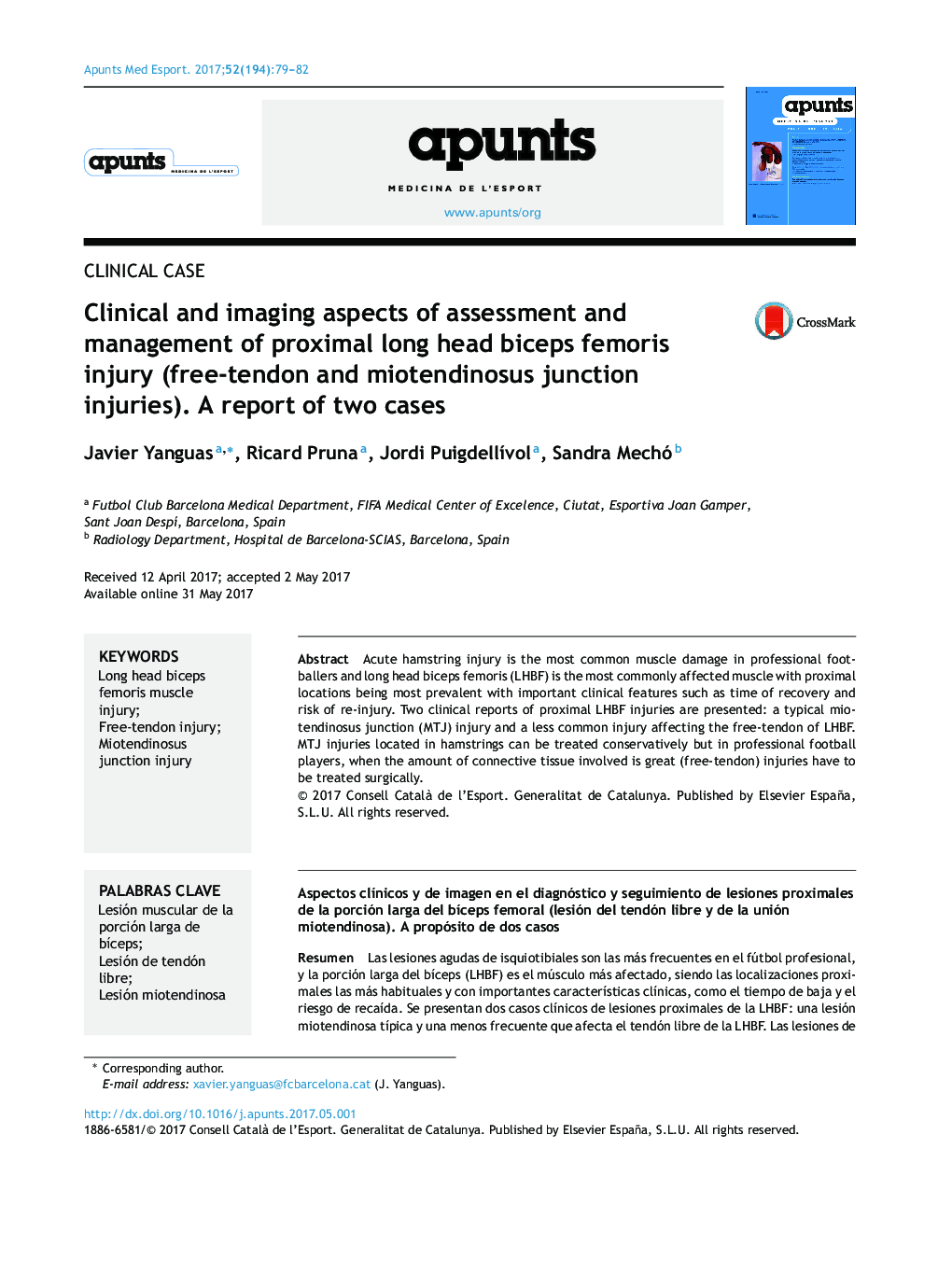 Clinical and imaging aspects of assessment and management of proximal long head biceps femoris injury (free-tendon and miotendinosus junction injuries). A report of two cases