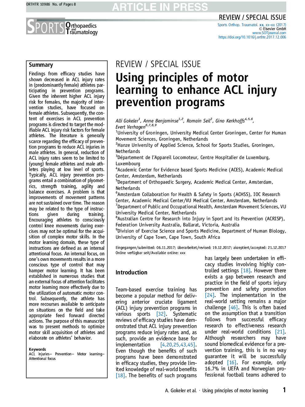 Using principles of motor learning to enhance ACL injury prevention programs