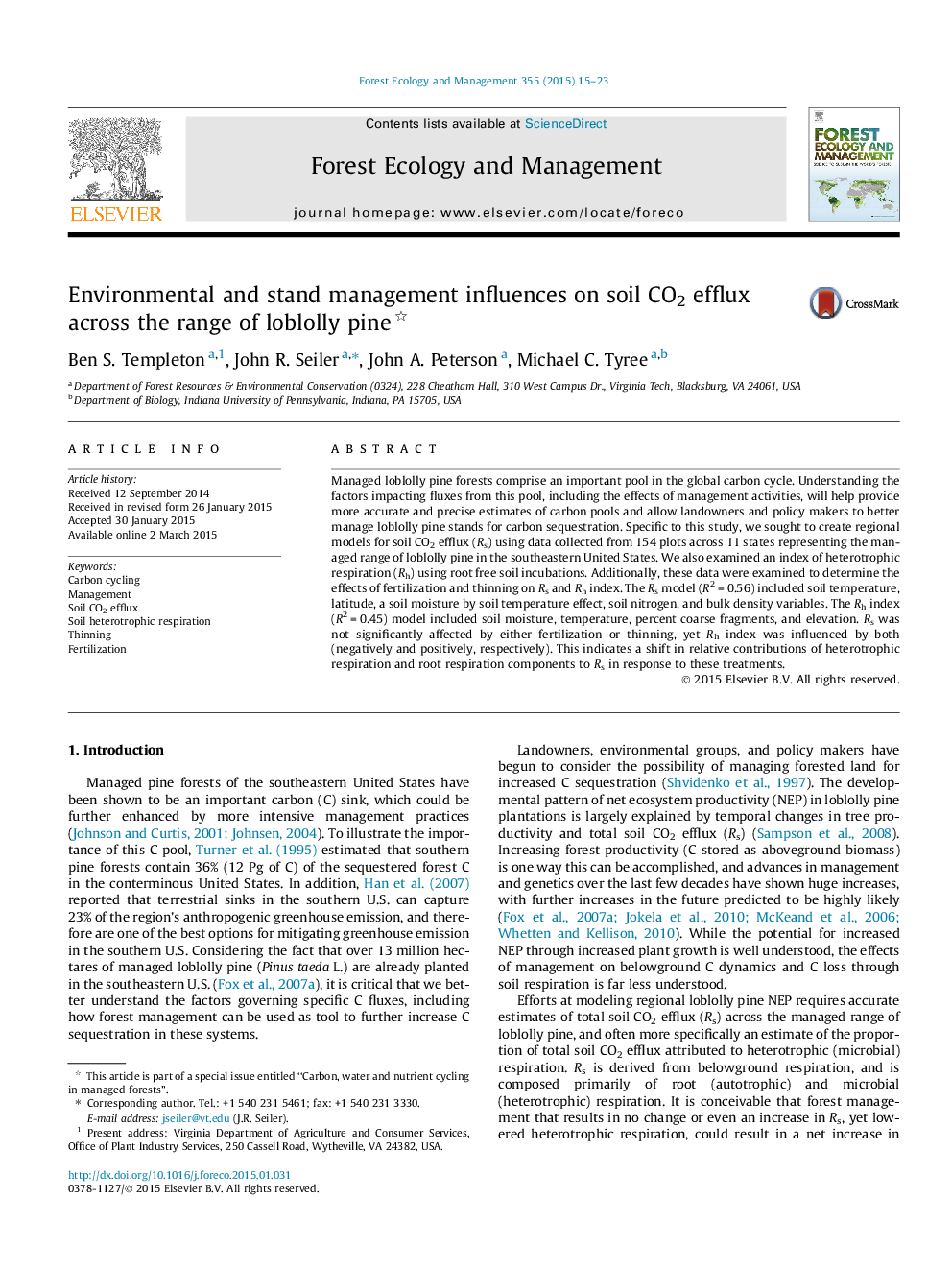 Environmental and stand management influences on soil CO2 efflux across the range of loblolly pine 