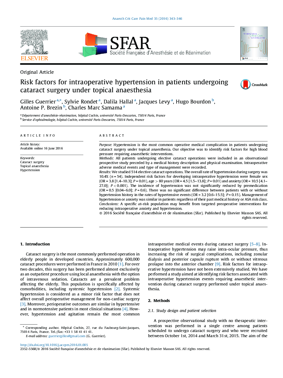 Risk factors for intraoperative hypertension in patients undergoing cataract surgery under topical anaesthesia