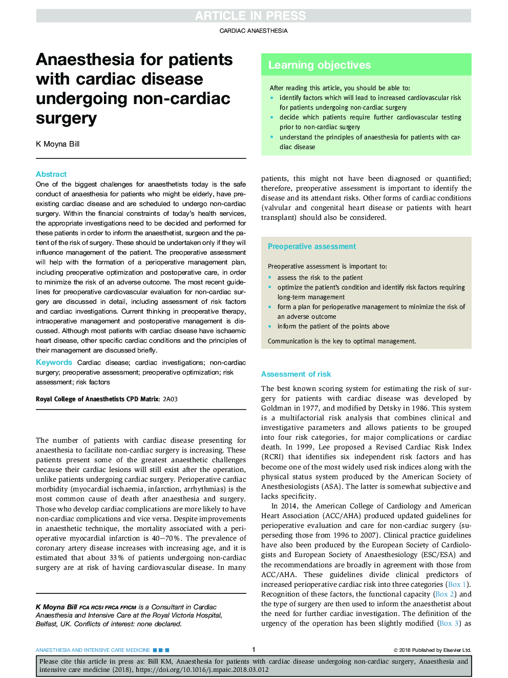 Anaesthesia for patients with cardiac disease undergoing non-cardiac surgery