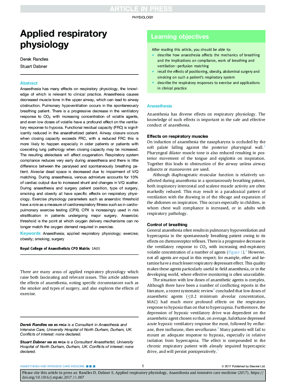 Applied respiratory physiology