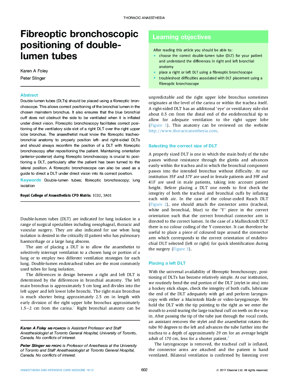 Fibreoptic bronchoscopic positioning of double-lumen tubes