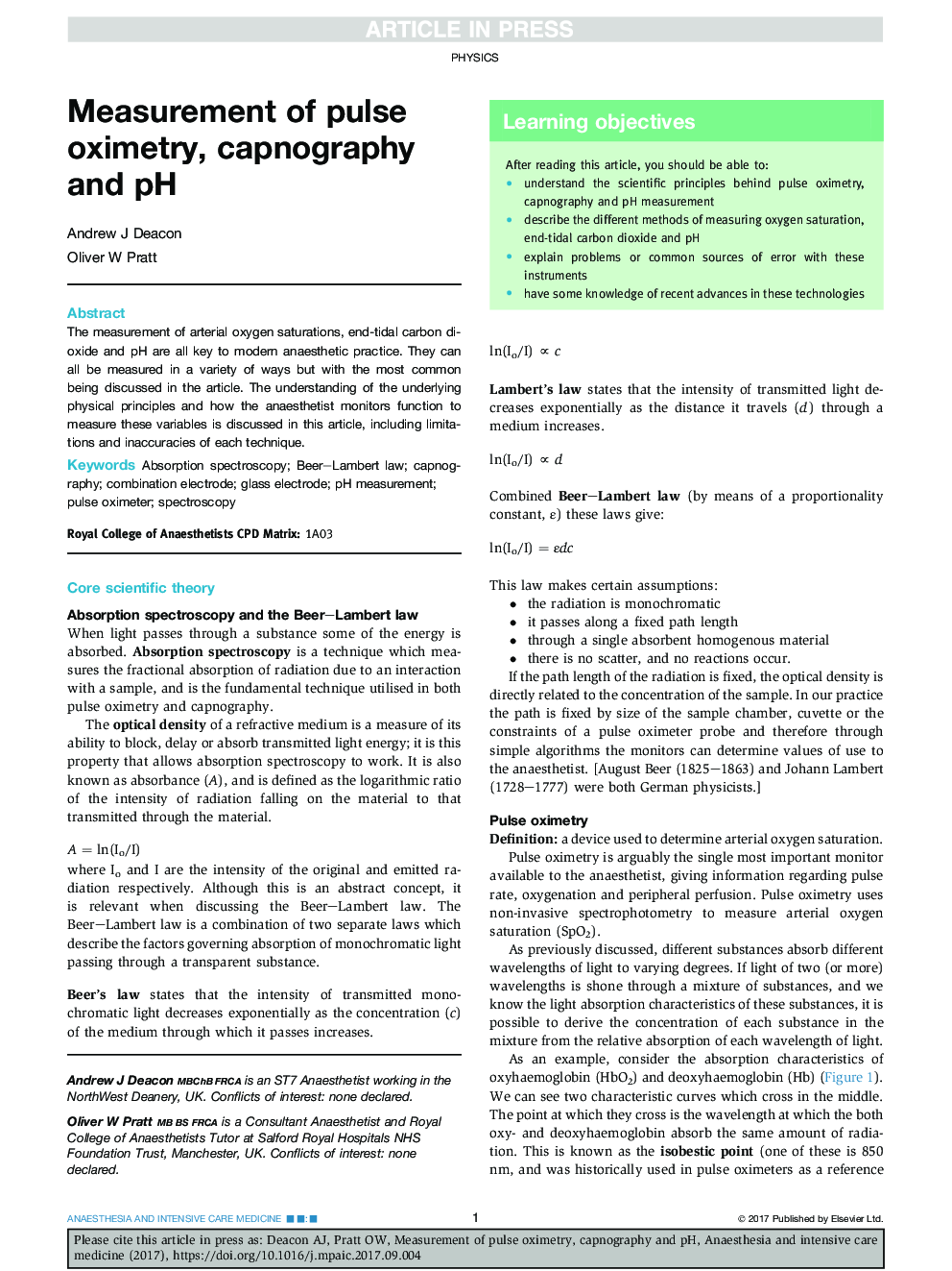 Measurement of pulse oximetry, capnography and pH