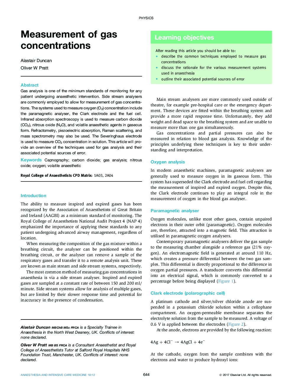 Measurement of gas concentrations