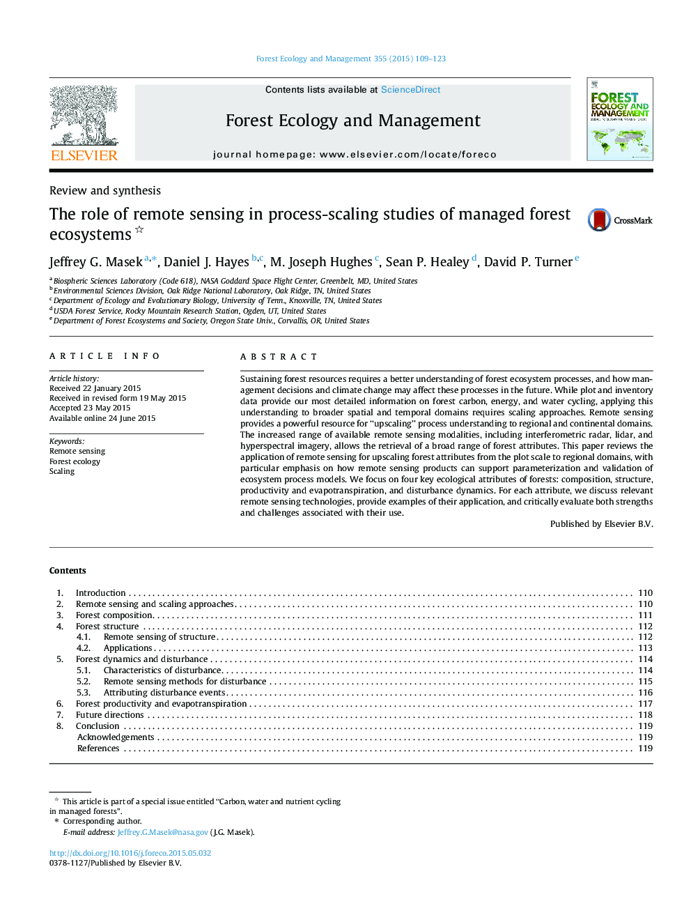 The role of remote sensing in process-scaling studies of managed forest ecosystems 