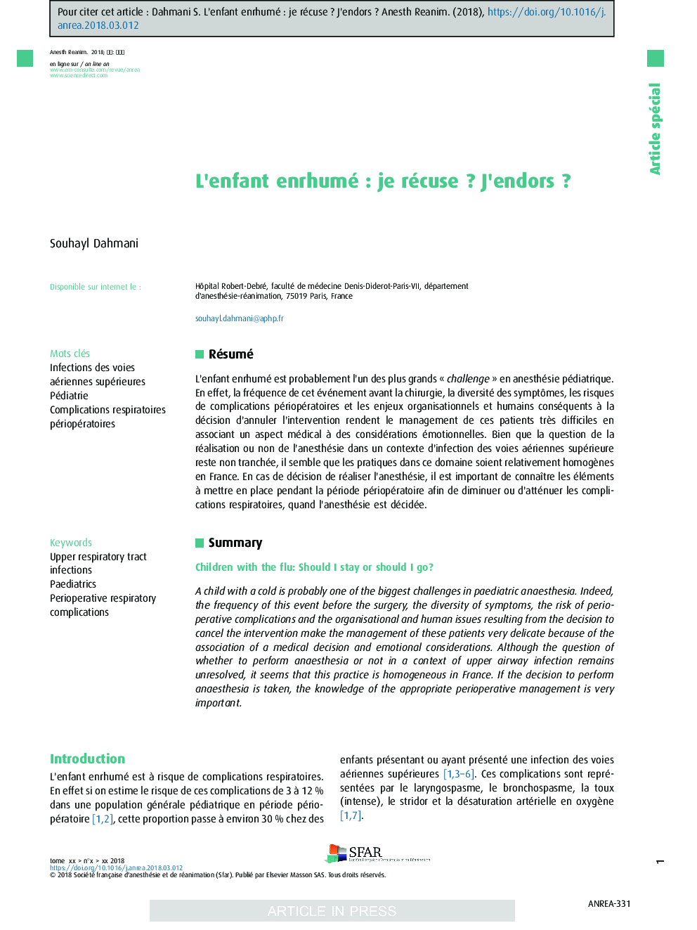 L'enfant enrhuméÂ : je récuseÂ ? J'endorsÂ ?