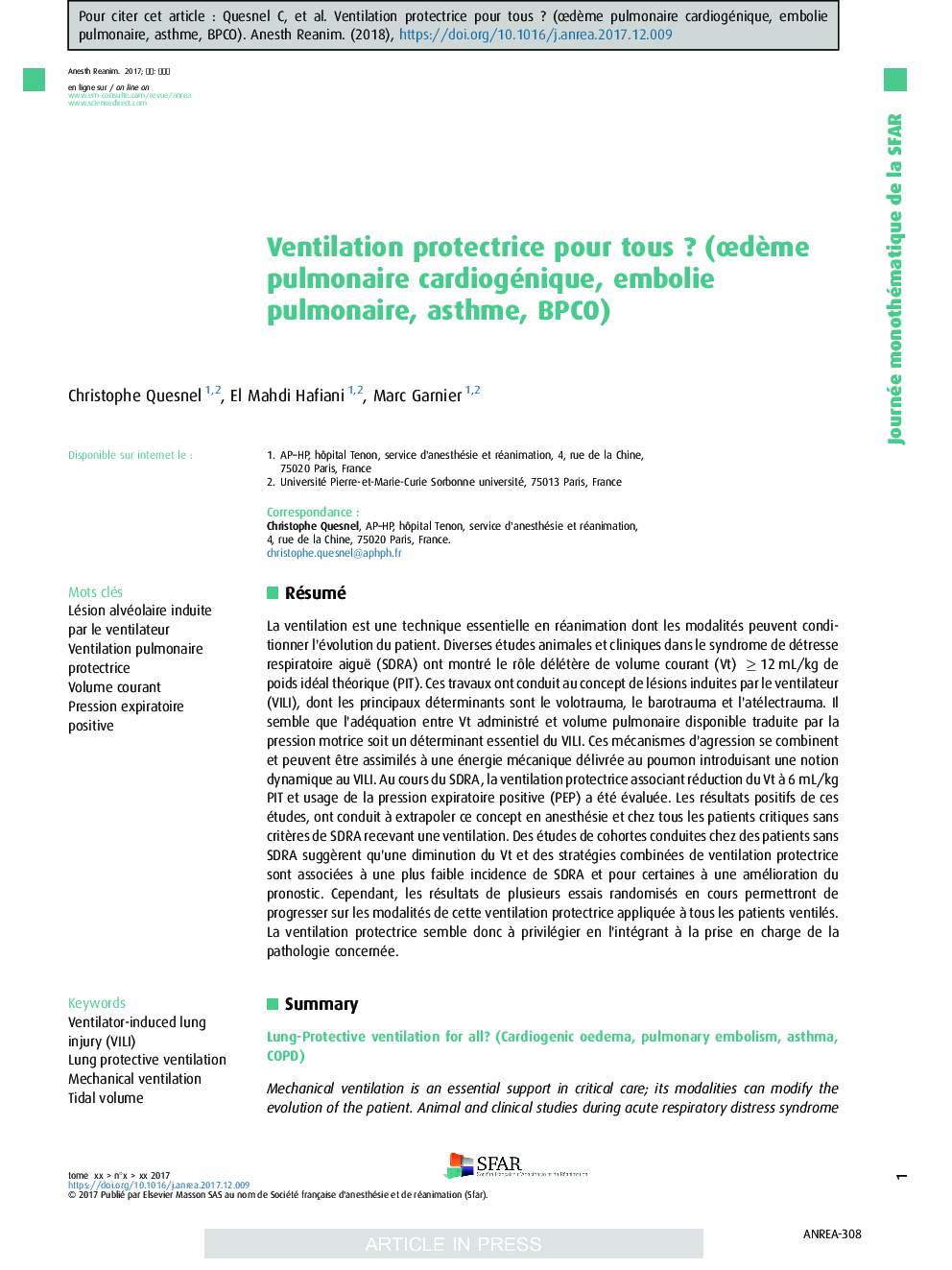 Ventilation protectrice pour tousÂ ? (ÅdÃ¨me pulmonaire cardiogénique, embolie pulmonaire, asthme, BPCO)