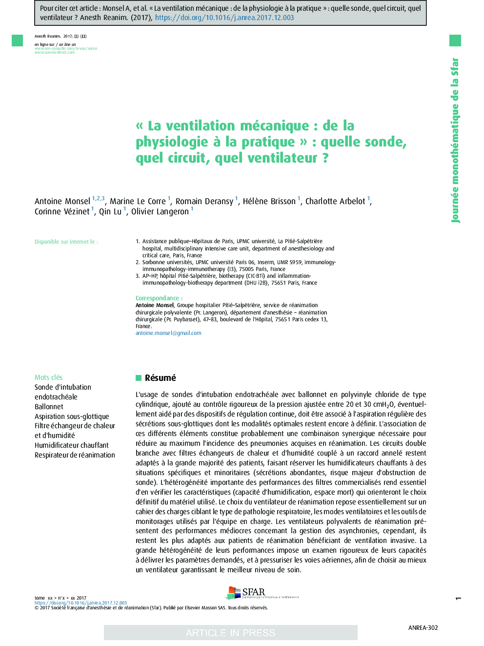 Â«Â La ventilation mécaniqueÂ : de la physiologie Ã  la pratiqueÂ Â»Â : quelle sonde, quel circuit, quel ventilateurÂ ?