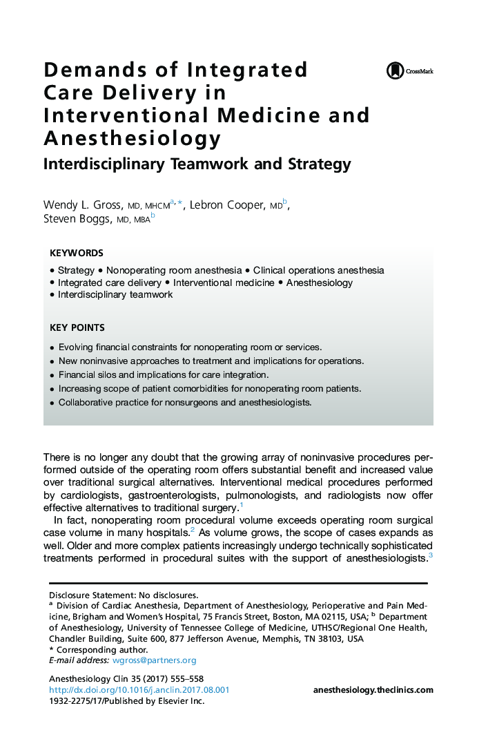 Demands of Integrated Care Delivery in Interventional Medicine and Anesthesiology