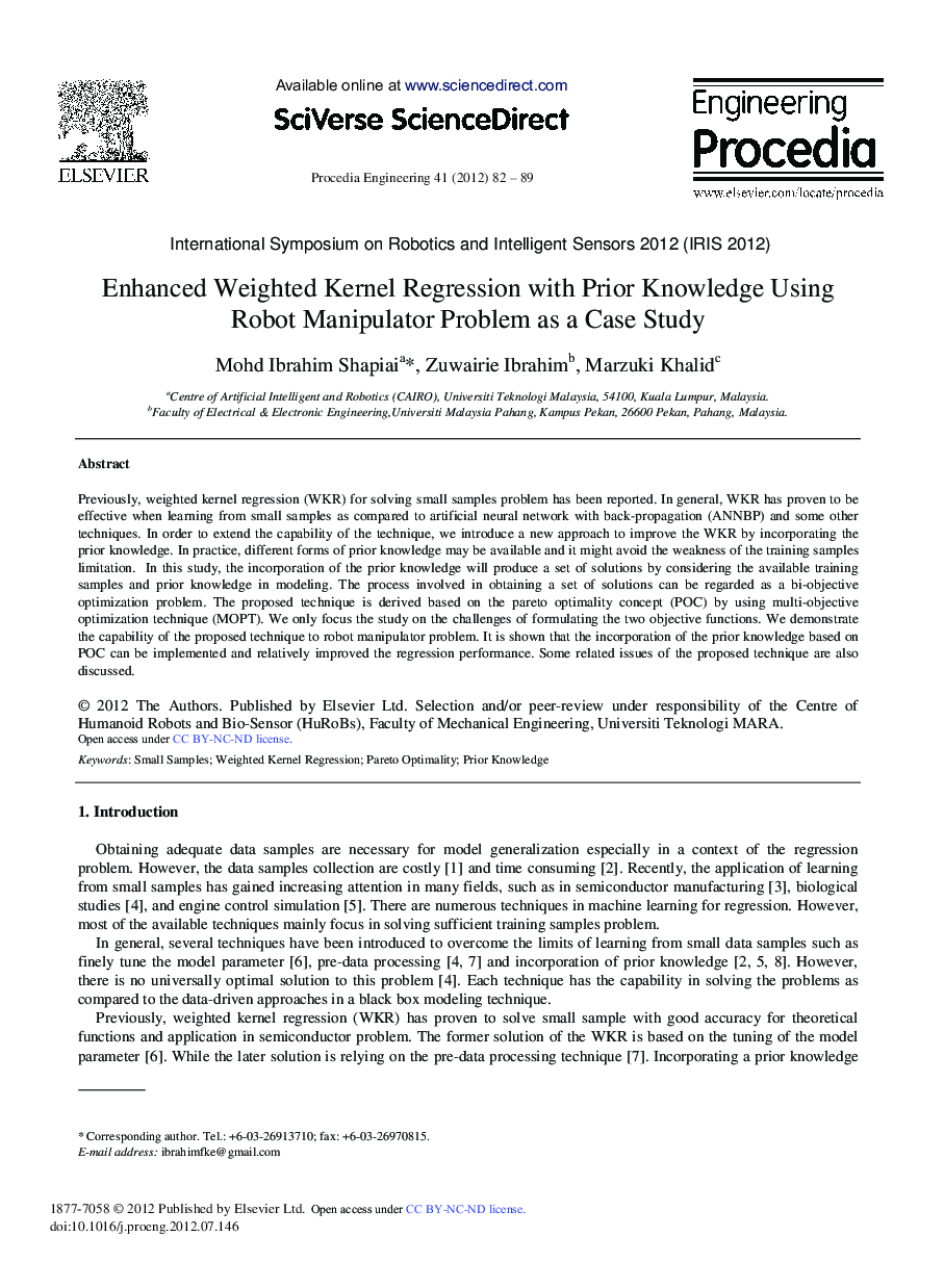 Enhanced Weighted Kernel Regression with Prior Knowledge Using Robot Manipulator Problem as a Case Study