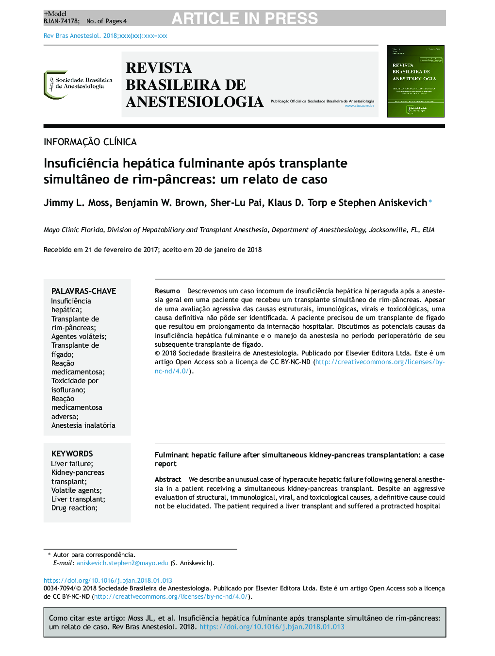 InsuficiÃªncia hepática fulminante após transplante simultÃ¢neo de rimâpÃ¢ncreas: um relato de caso