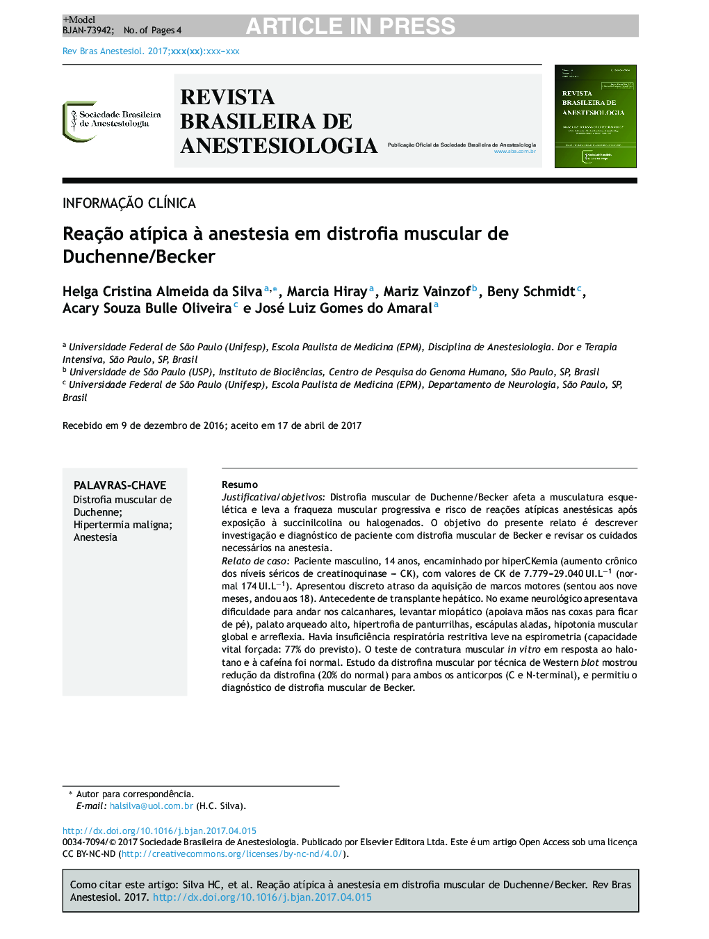 Reaca O Atapica A Anestesia Em Distrofia Muscular De Duchenne Becker