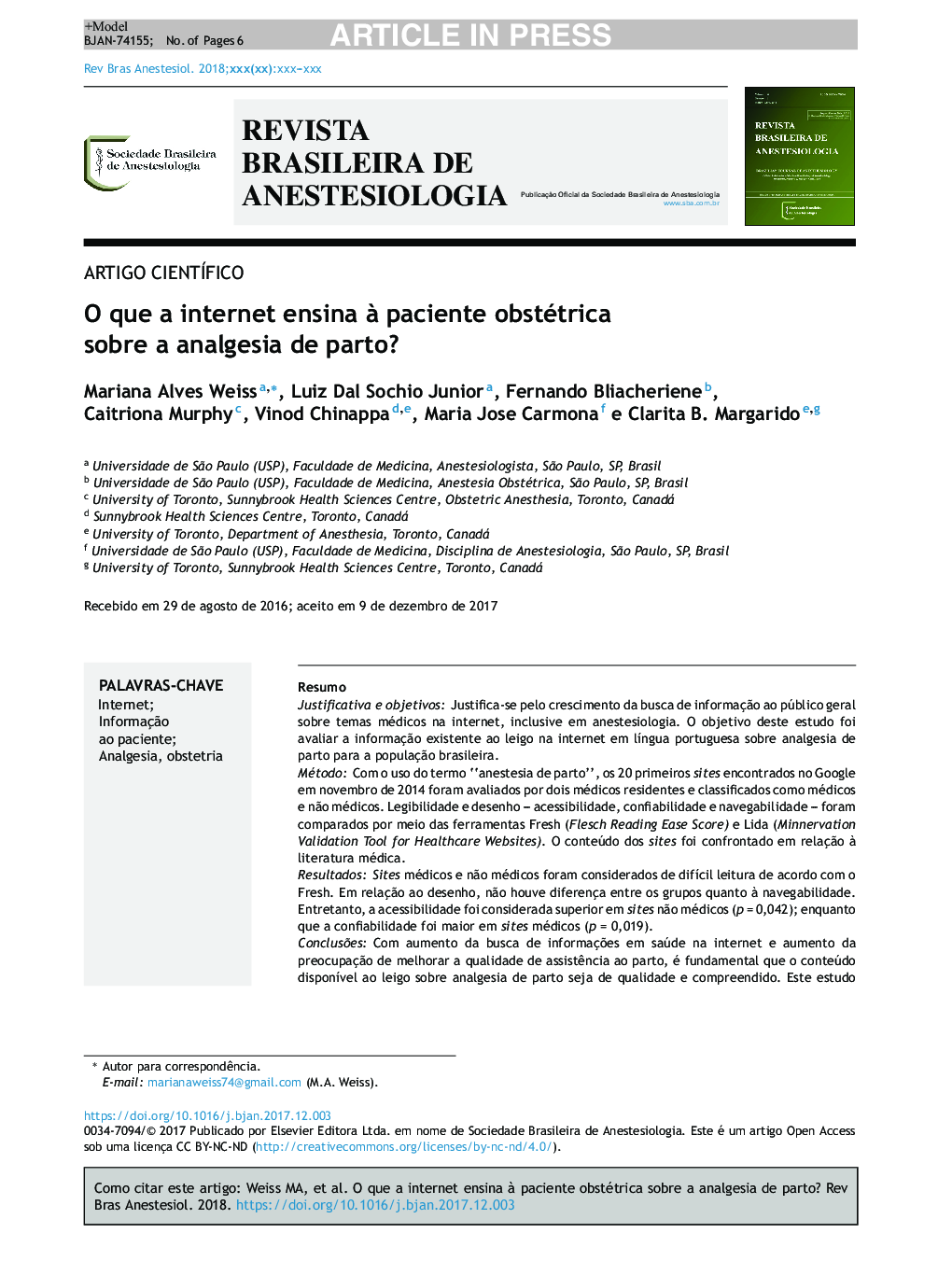 O que a internet ensina Ã  paciente obstétrica sobre a analgesia de parto?