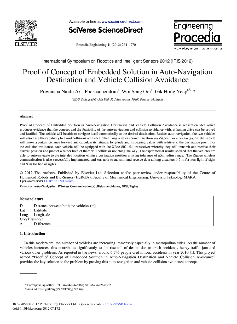 Proof of Concept of Embedded Solution in Auto-Navigation Destination and Vehicle Collision Avoidance