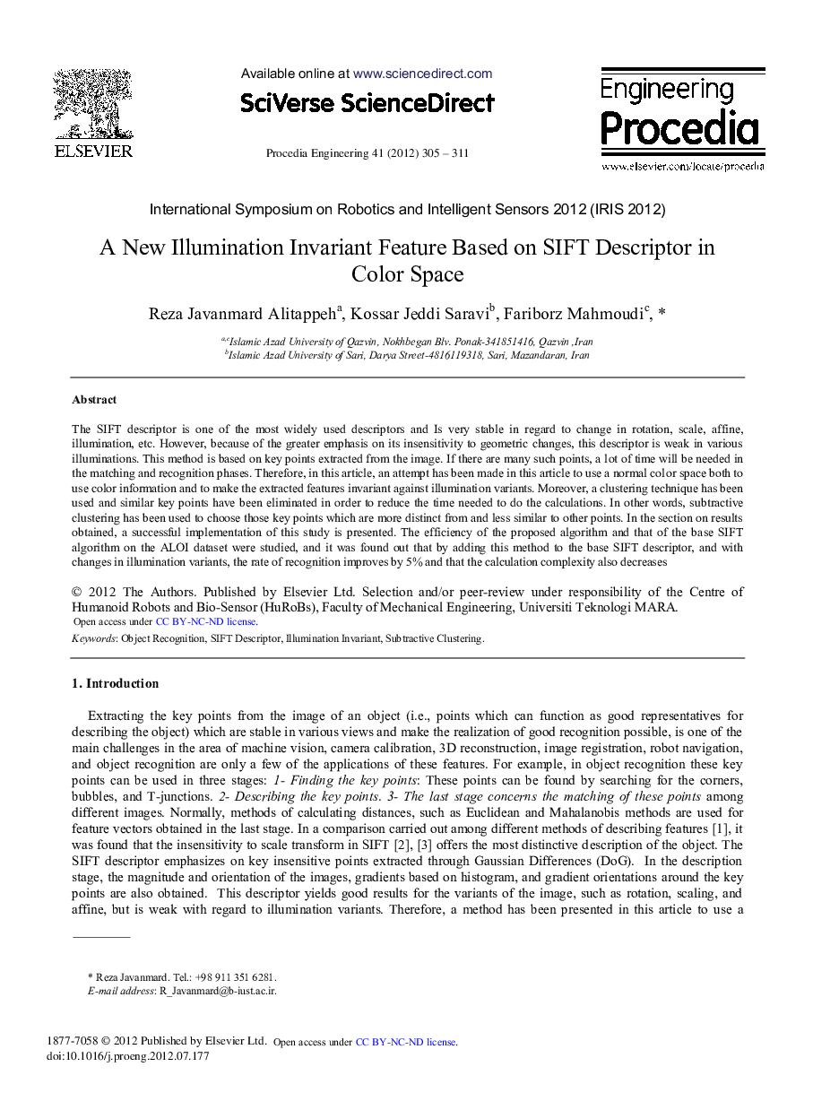 A New Illumination Invariant Feature Based on SIFT Descriptor in Color Space