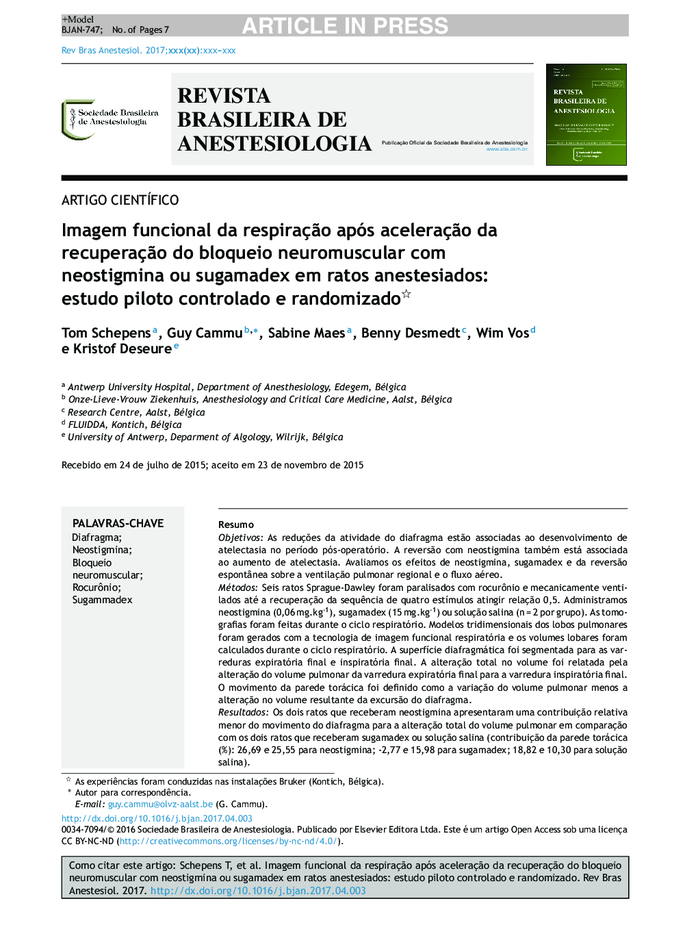 Imagem funcional da respiraçÃ£o após aceleraçÃ£o da recuperaçÃ£o do bloqueio neuromuscular com neostigmina ou sugamadex em ratos anestesiados: estudo piloto controlado e randomizado