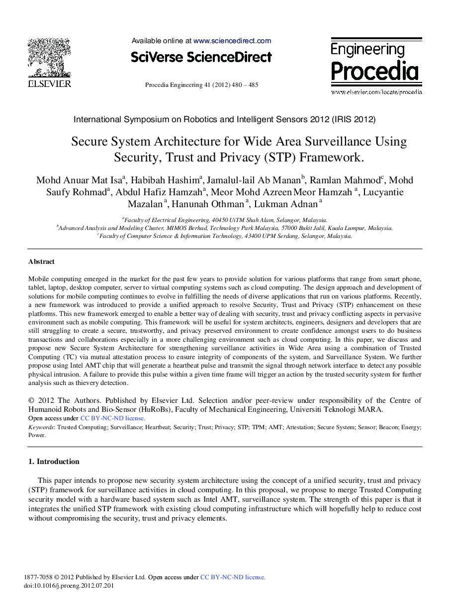 Secure System Architecture for Wide Area Surveillance Using Security, Trust and Privacy (STP) Framework