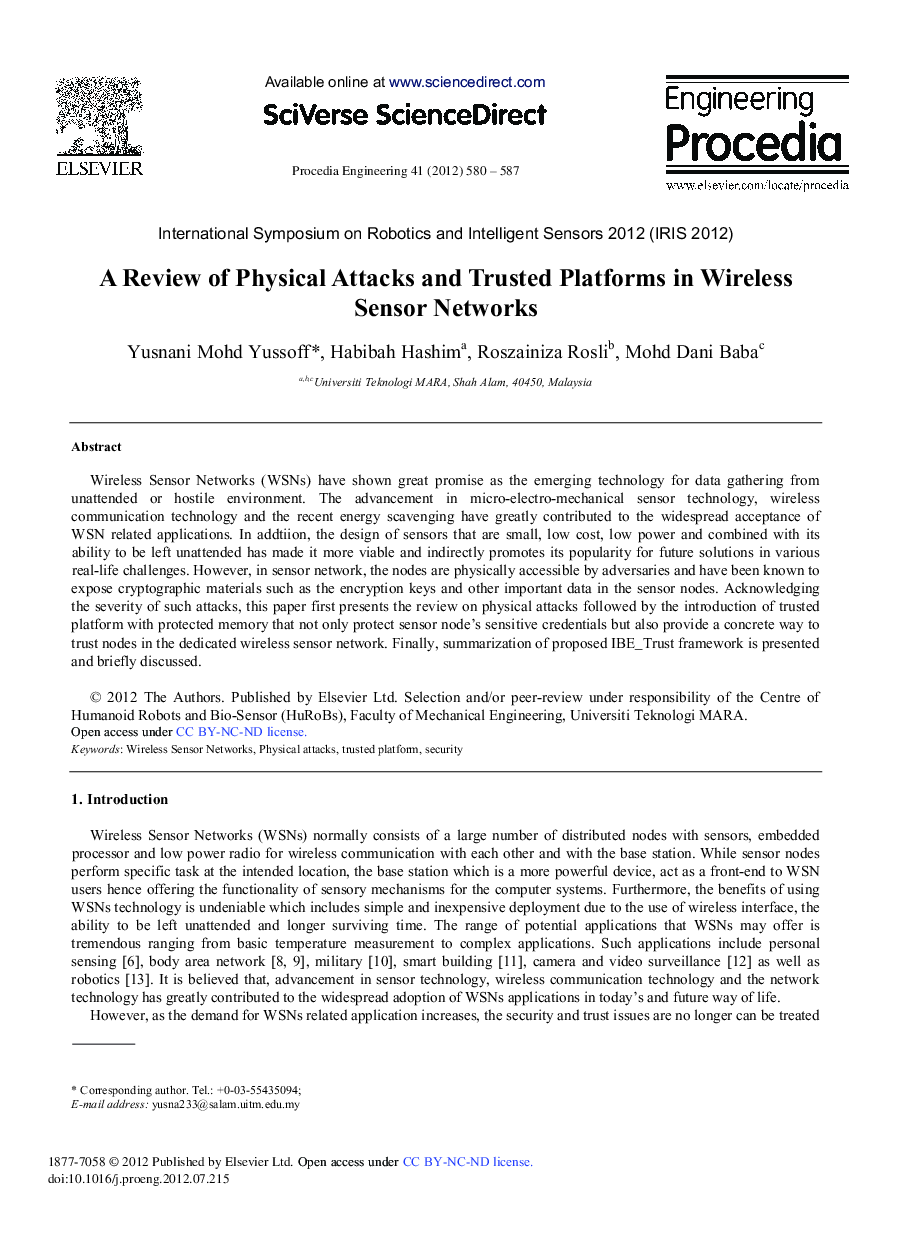 A Review of Physical Attacks and Trusted Platforms in Wireless Sensor Networks