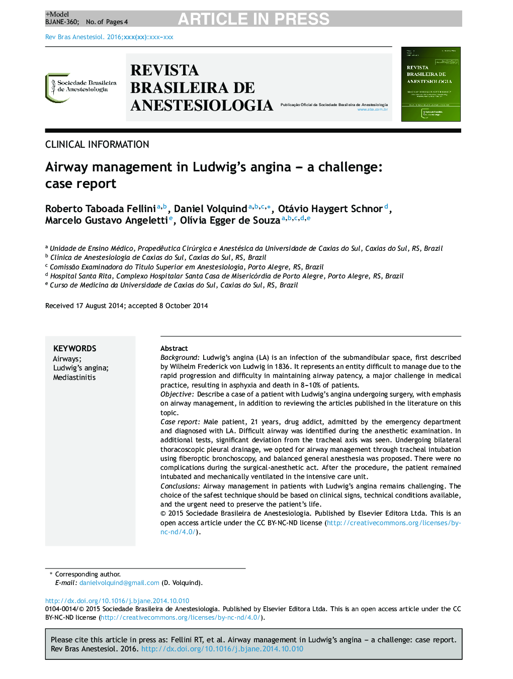 Airway management in Ludwig's angina - a challenge: case report