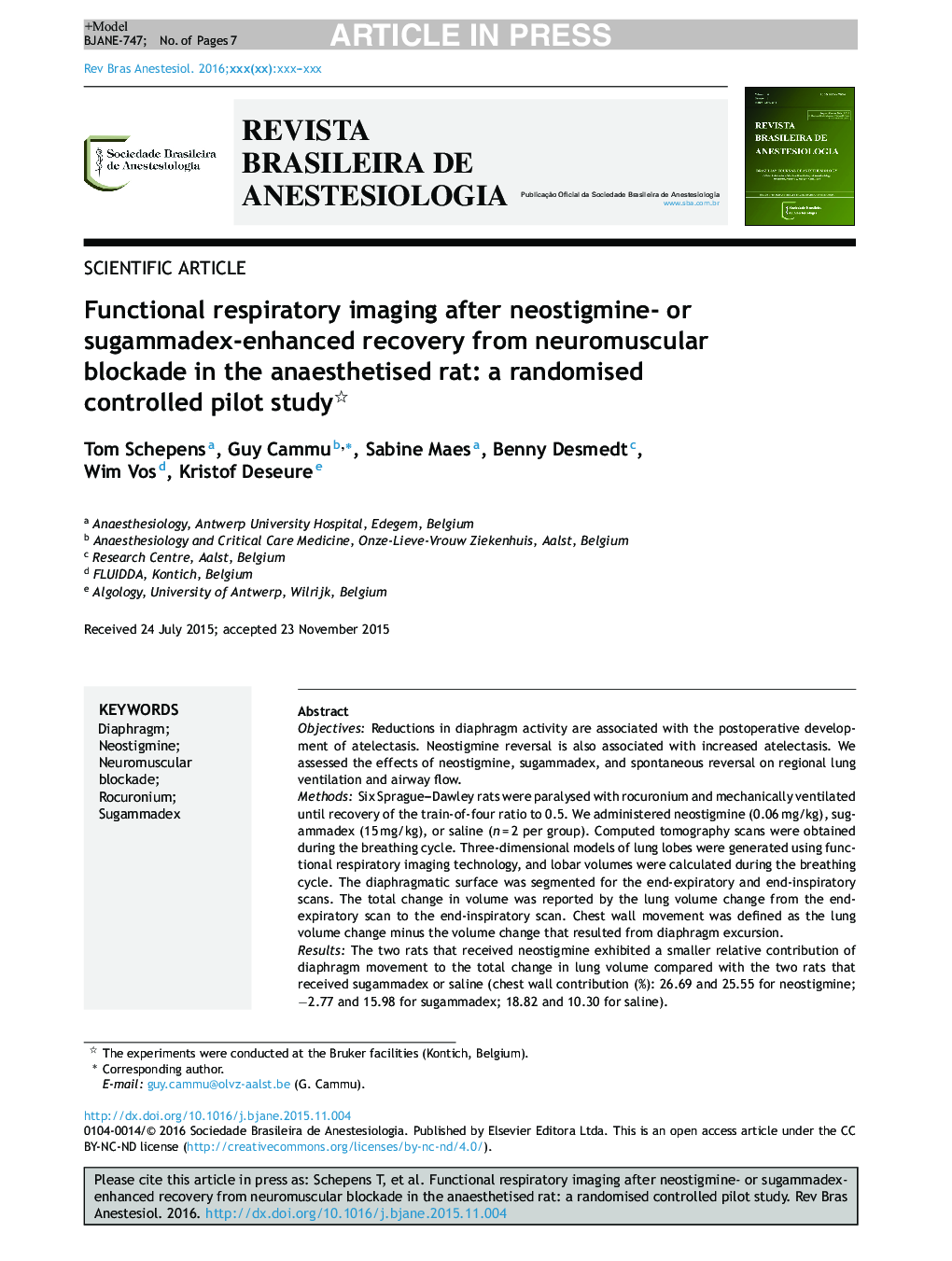 Functional respiratory imaging after neostigmine- or sugammadex-enhanced recovery from neuromuscular blockade in the anesthetised rat: a randomised controlled pilot study