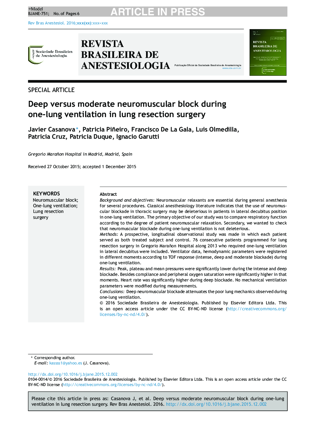 Deep versus moderate neuromuscular block during one-lung ventilation in lung resection surgery