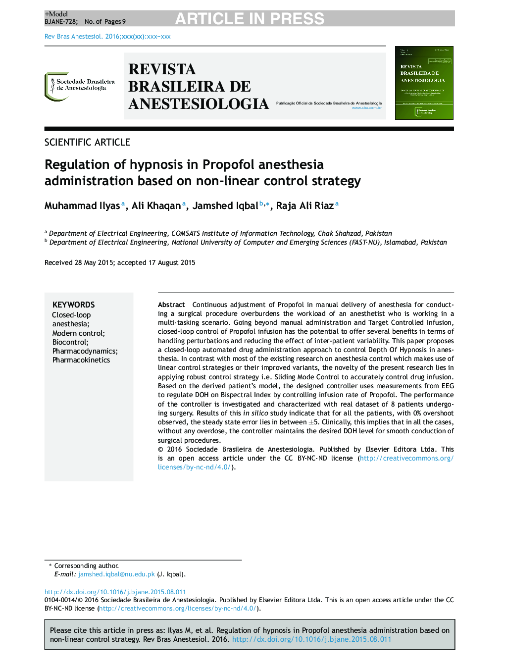 Regulation of hypnosis in Propofol anesthesia administration based on non-linear control strategy