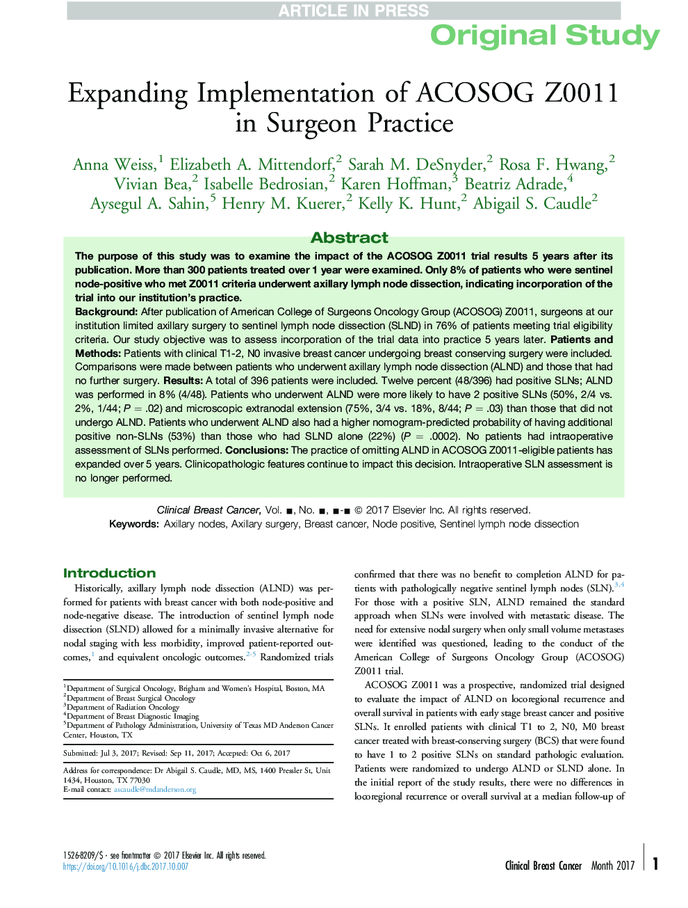 Expanding Implementation of ACOSOG Z0011 in Surgeon Practice