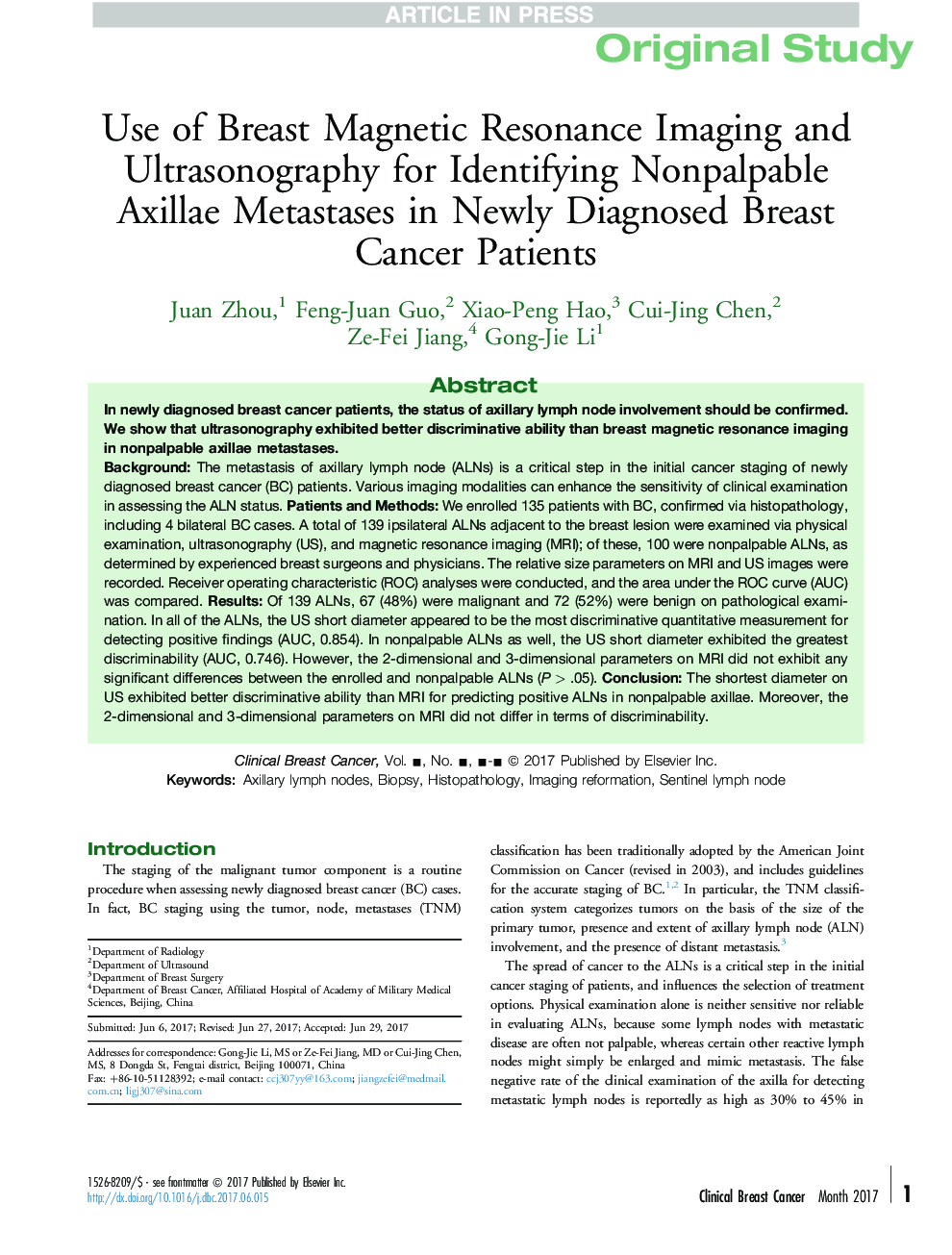 Use of Breast Magnetic Resonance Imaging and Ultrasonography for Identifying Nonpalpable Axillae Metastases in Newly Diagnosed Breast Cancer Patients