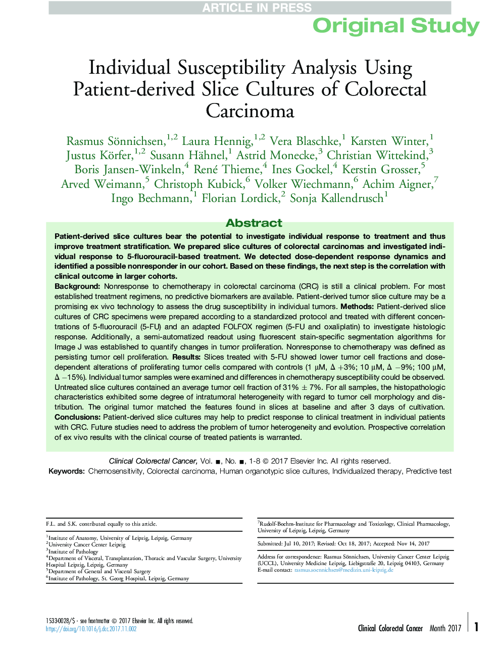 تجزیه و تحلیل حساسیت فردی با استفاده از کشت شکسته بیمار از کارسینوم کولورکتال 