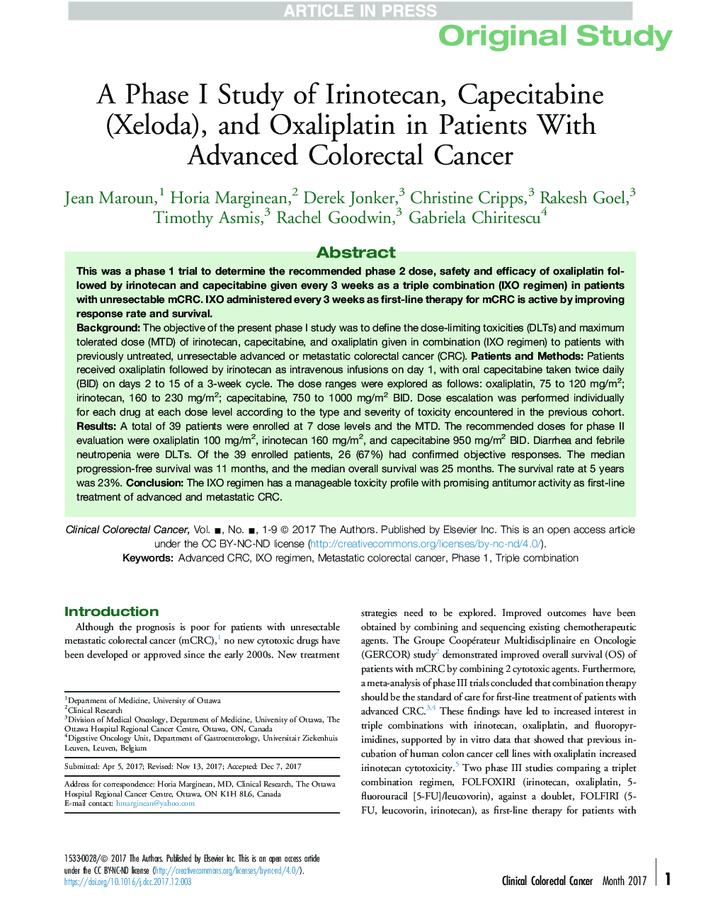 A Phase I Study of Irinotecan, Capecitabine (Xeloda), and Oxaliplatin in Patients With Advanced Colorectal Cancer