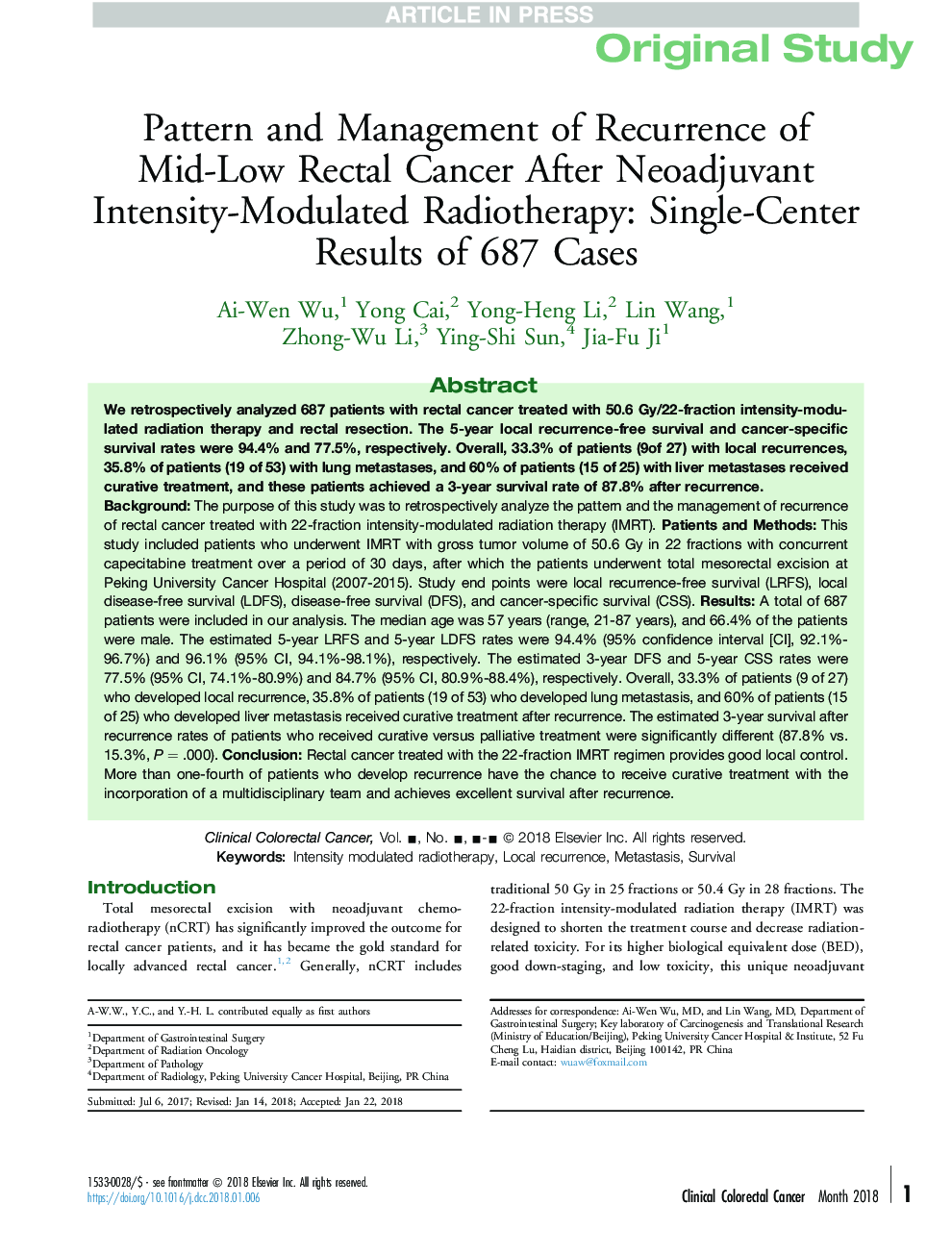 الگو و مدیریت عود سرطان ریه پایین و پایین بعد از رادیوتراپی مدولاژی با شدت نورونیدوانانت: نتایج یک مطالعه مرکزی 687 مورد 