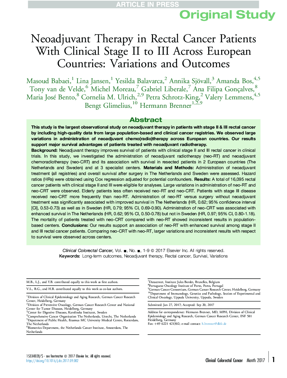 Neoadjuvant Therapy in Rectal Cancer Patients With Clinical Stage II to III Across European Countries: Variations and Outcomes