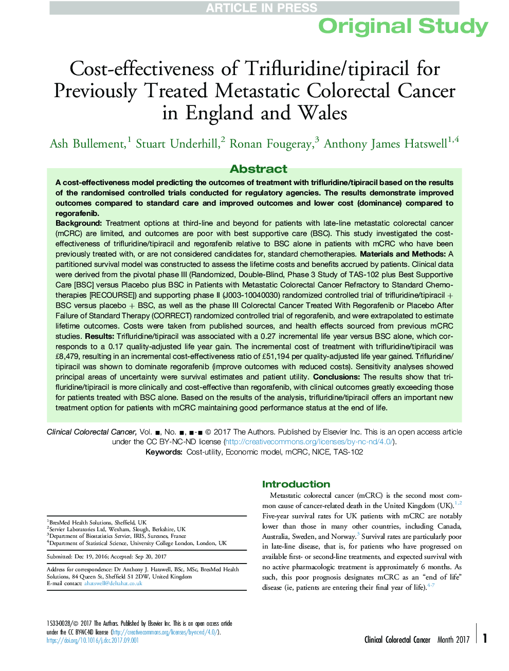 Cost-effectiveness of Trifluridine/tipiracil for Previously Treated Metastatic Colorectal Cancer in England and Wales