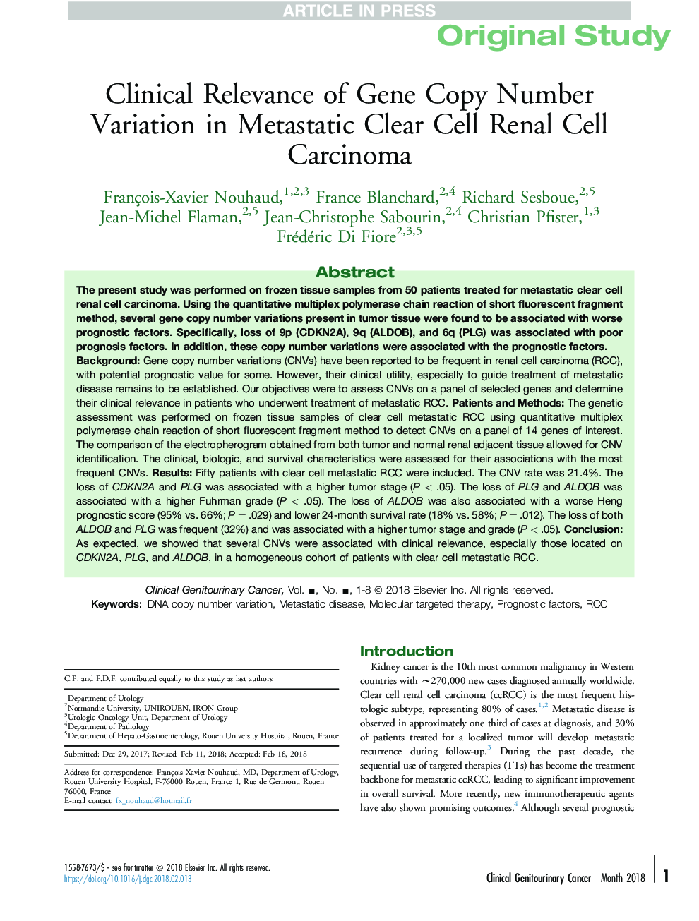 معیارهای کلینیکی تغییر تعداد کپی ژن در کارسینوم سلولهای کلیه سلول های بنیادی متاستاتیک 