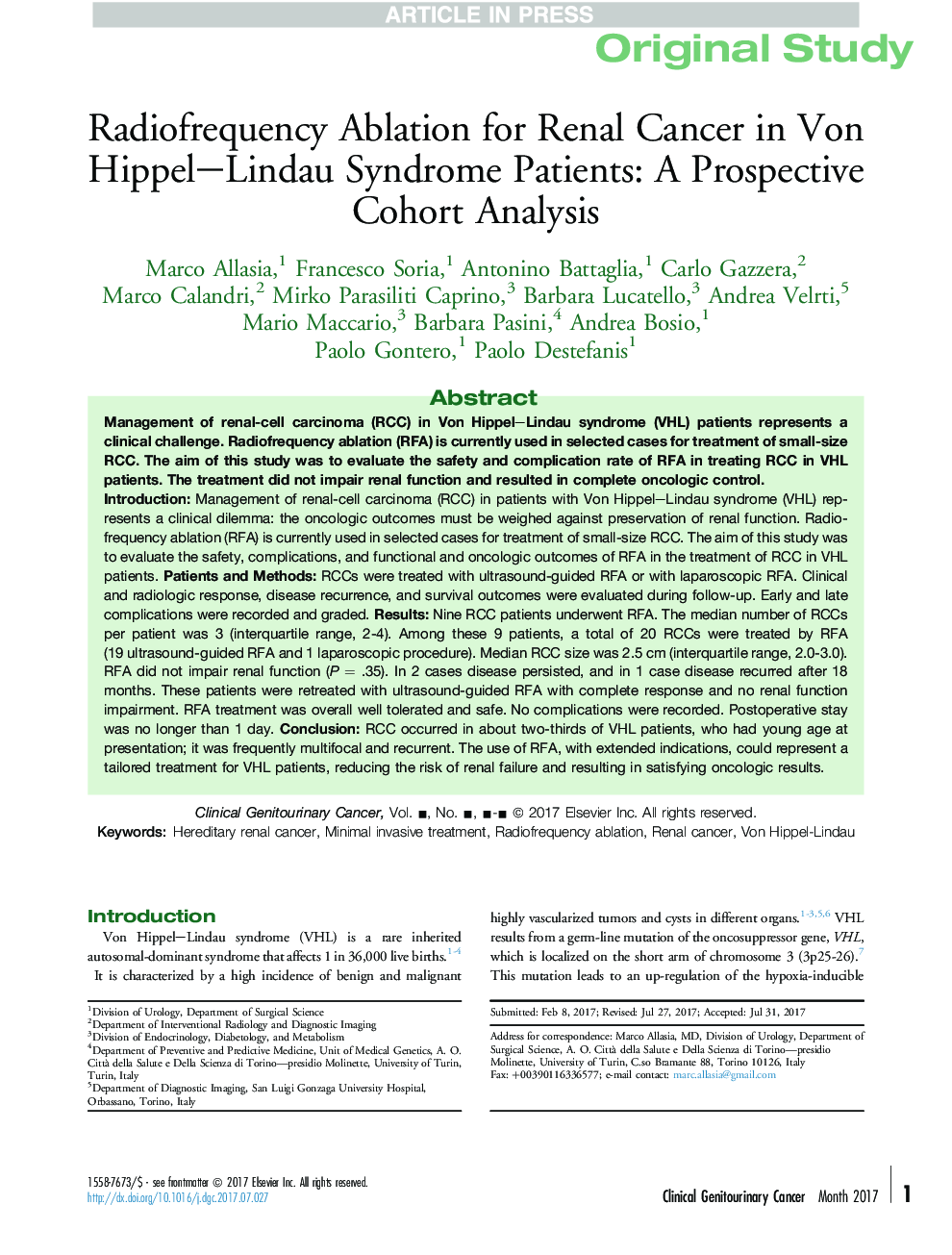 کاهش ریفلاکس برای سرطان کلیه در بیماران مبتلا به سندرم فون هیپال لینادو: یک تحلیل کوهورت چشمگیر 
