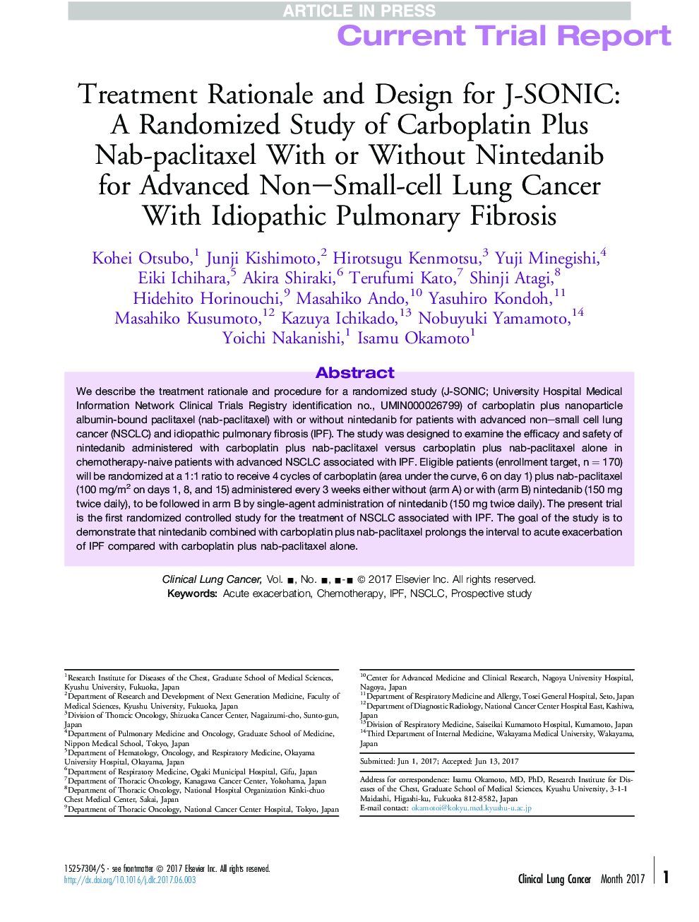 Treatment Rationale and Design for J-SONIC: AÂ Randomized Study of Carboplatin Plus Nab-paclitaxel With or Without Nintedanib for Advanced Non-Small-cell Lung Cancer With Idiopathic Pulmonary Fibrosis