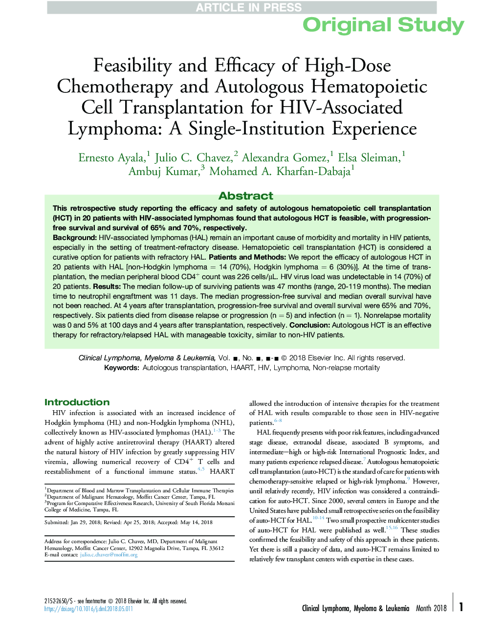 Feasibility and Efficacy of High-Dose Chemotherapy and Autologous Hematopoietic Cell Transplantation for HIV-Associated Lymphoma: A Single-Institution Experience