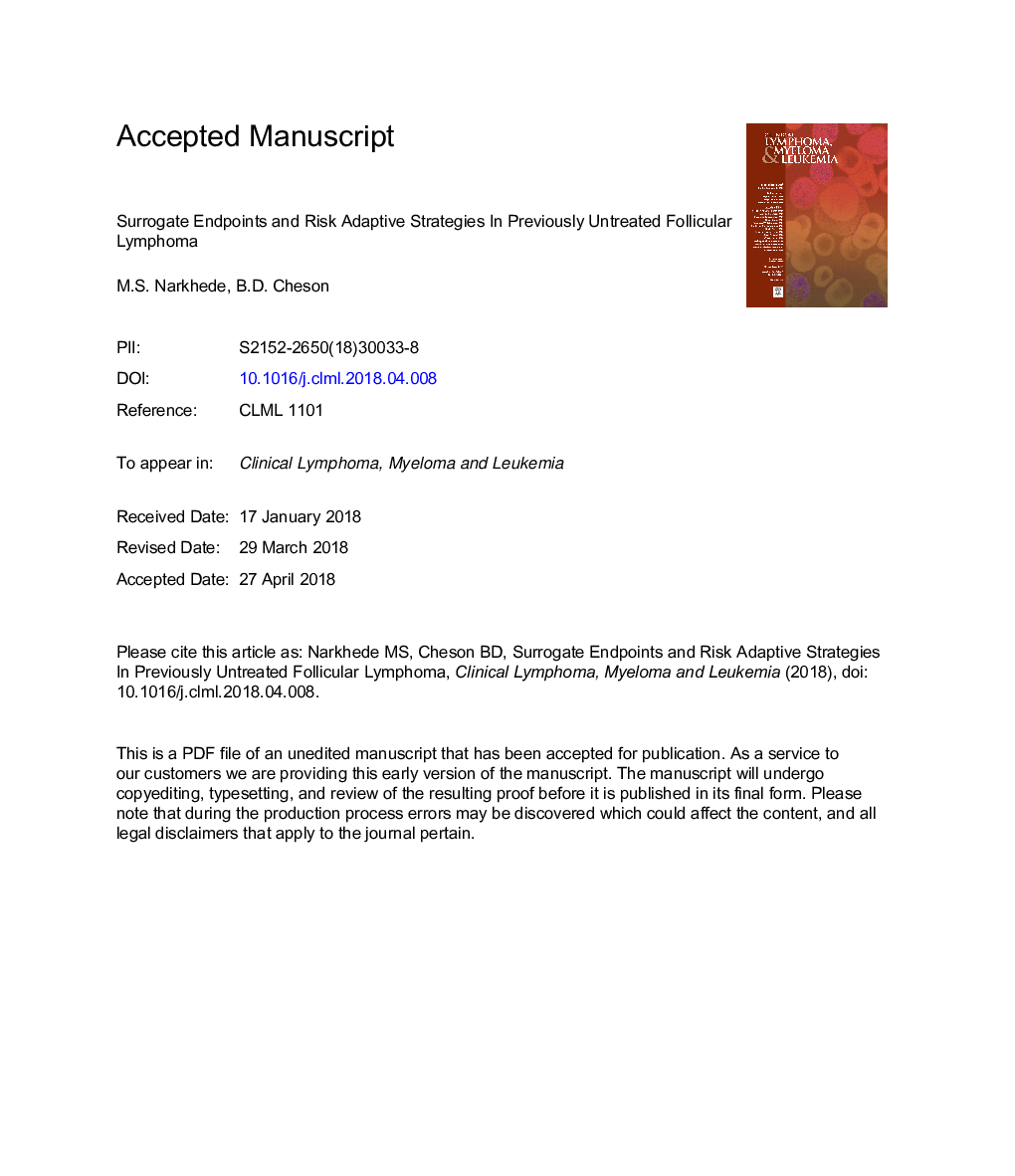 Surrogate Endpoints and Risk Adaptive Strategies in Previously Untreated Follicular Lymphoma