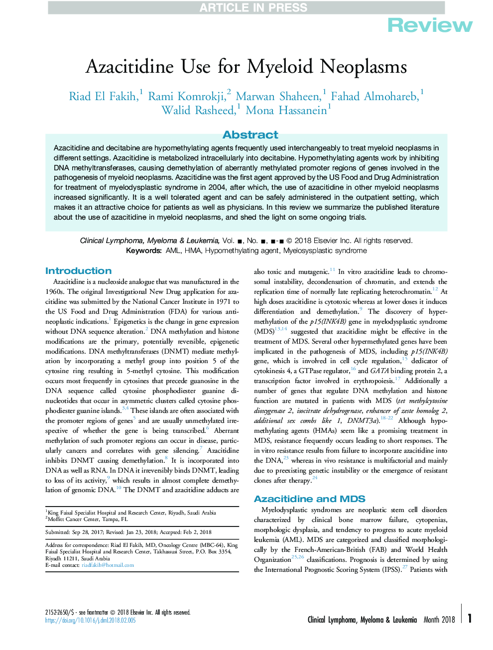 Azacitidine Use for Myeloid Neoplasms