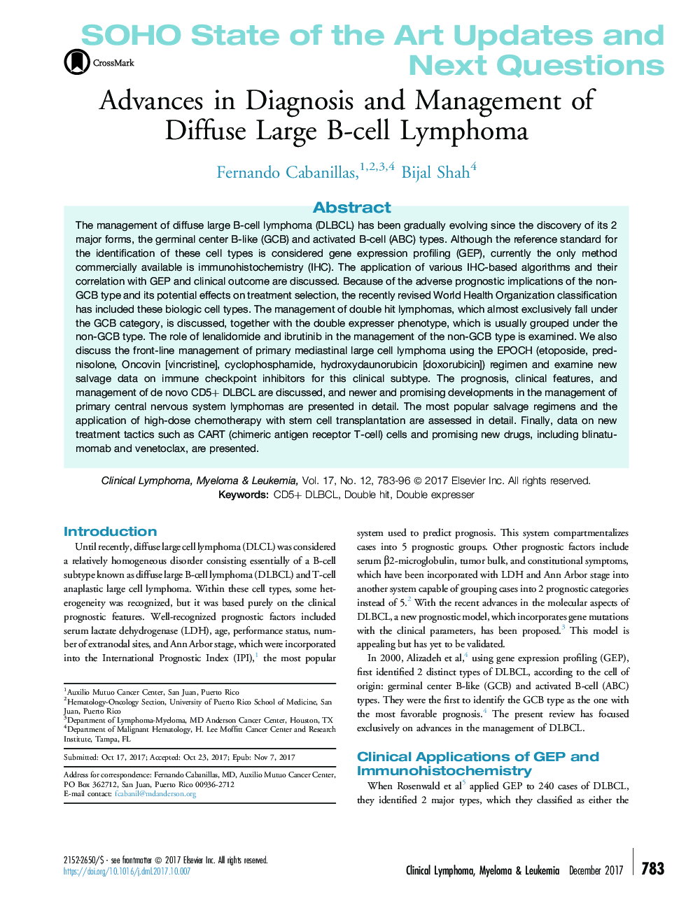 Advances in Diagnosis and Management of Diffuse Large B-cell Lymphoma