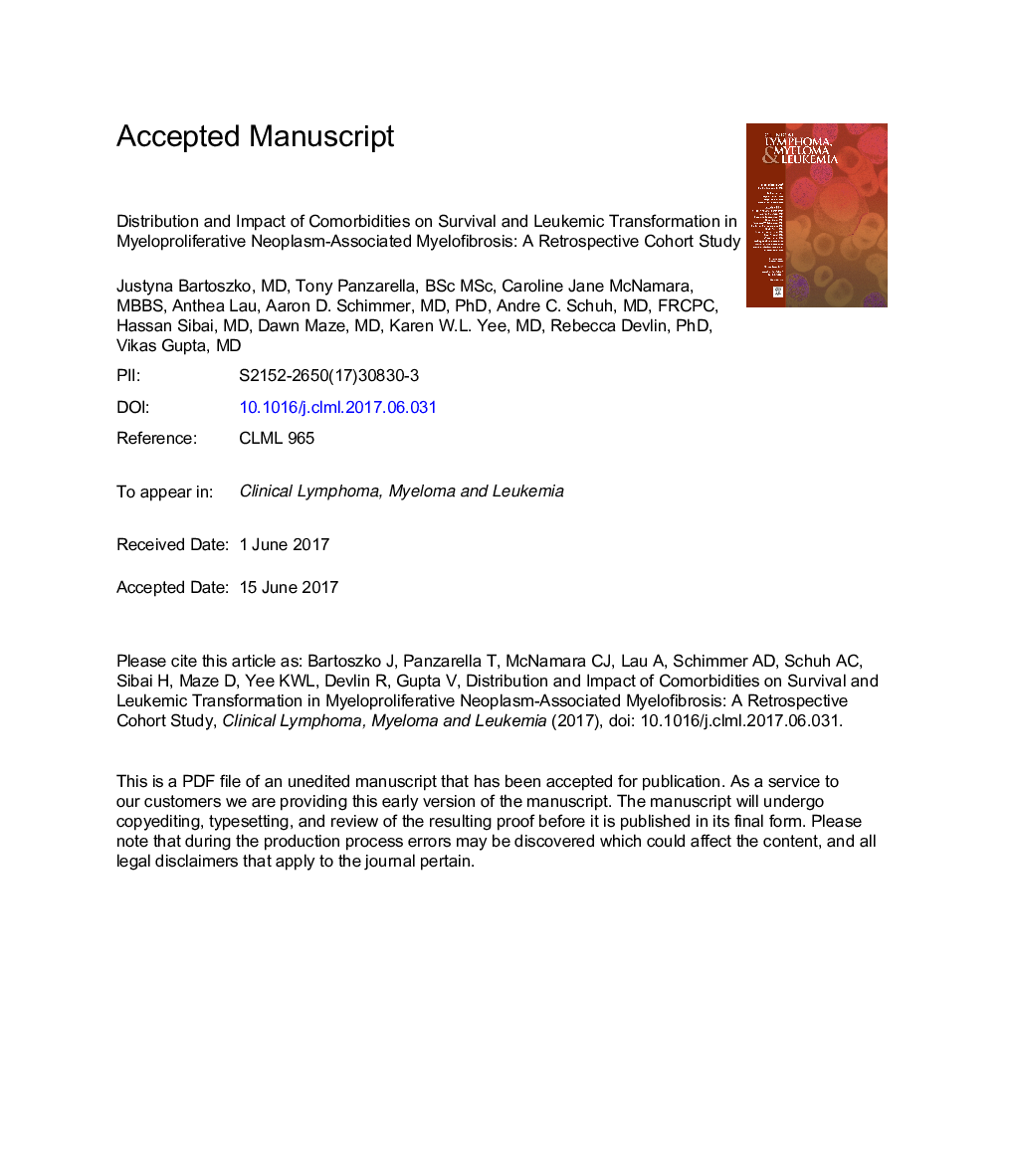 Distribution and Impact of Comorbidities on Survival and Leukemic Transformation in Myeloproliferative Neoplasm-Associated Myelofibrosis: A Retrospective Cohort Study